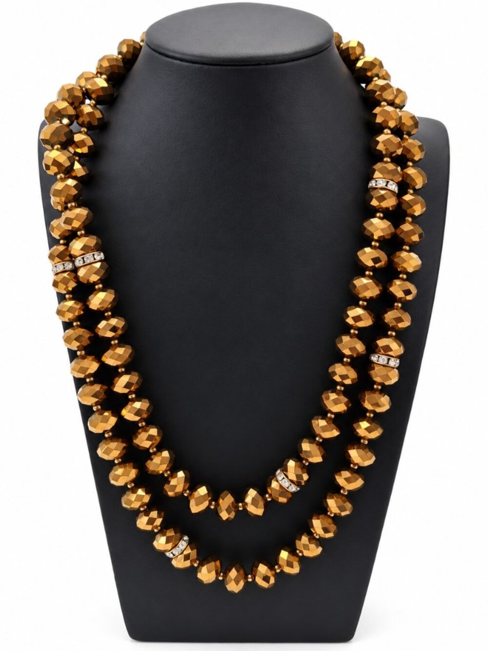 Jones New York JNY Metallic Gold Faceted Glass Crystal Rhinestone Long Necklace